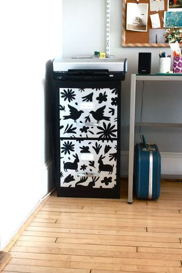 stenciled filing cabinet